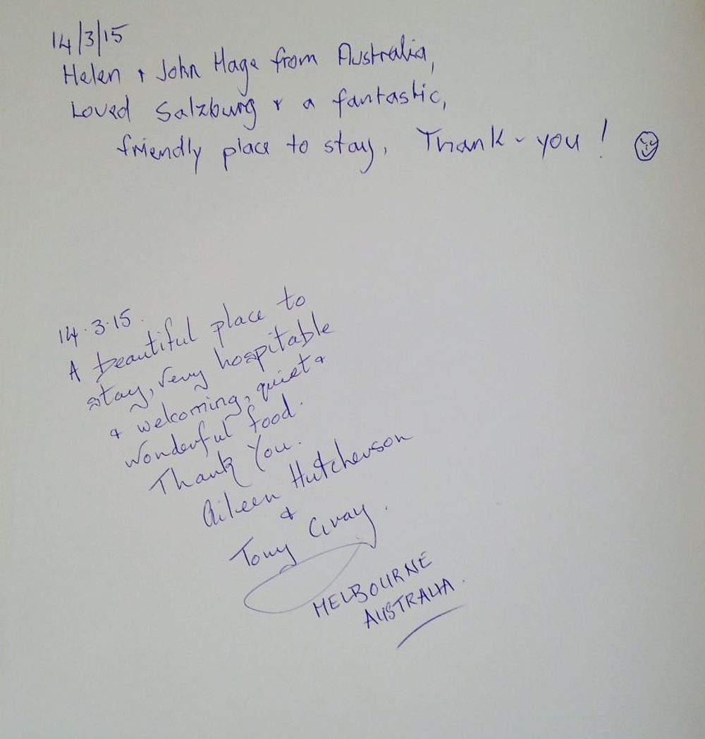 Guestbook entty: International guests are thrilled with the hotel 